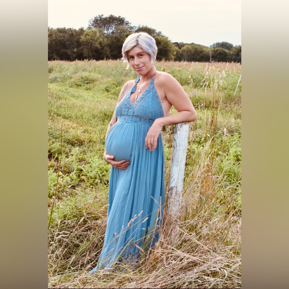 Sand and Spirit blue flowy dress with crochet top